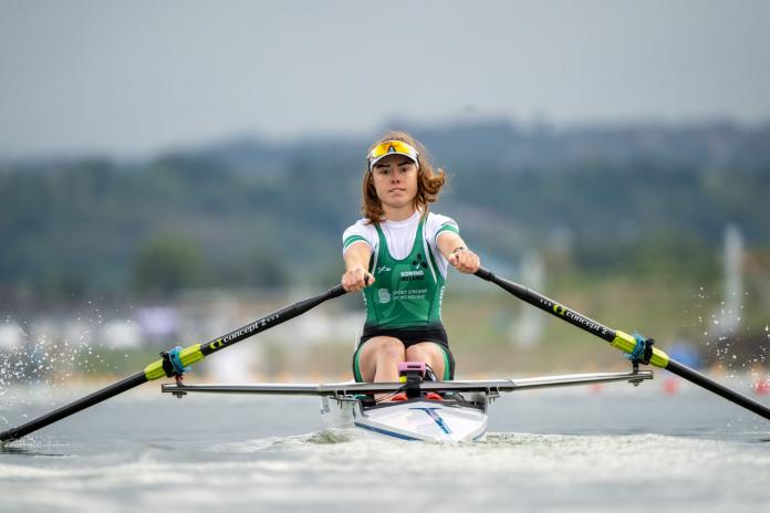 A female Para rower in action